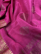 Pink Color Semi Linen blend with Cotton Silk Handloom Saree with Antique Zari Work | Linen Saree | Gift for Her | Kaash Collection - Kaash Collection