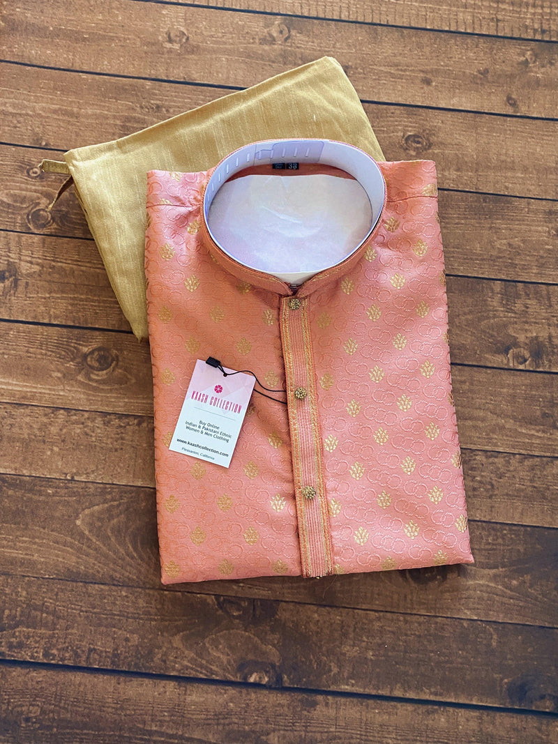 Mauve Pink designer Men Kurta Pajama Set with Weave Work | Soft Silk Men Ethnic Wear| Designer Mens Wear | Kaash Collection - Kaash Collection