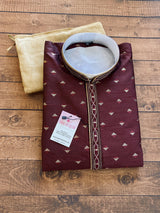 Raw Silk Wine Color Men Kurta Pajama Set with designer pattern | Mens Ethnic Wear| Party, Festival and Wedding Mens Wear | Men Kurta Pajama in USA - Kaash Collection