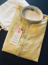 Beige Gold Silk Men Kurta Pajama with Weave Work | Designer Men Kurta Pajama Set | Kurta Pajama Set in USA | Kaash Collection - Kaash Collection