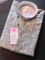 Grey Color Jute Silk Men Kurta Pajama with Weave Work | Designer Men Kurta Pajama Set | Kurta Pajama Set in USA | Kaash Collection - Kaash Collection