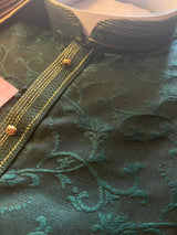 Bottle Green Floral Self embroidered Kurta Pajama for Men | Raw Silk | Mens Ethnic Wear | Kurtas for Men | Kurta for Wedding, Festivals - Kaash Collection
