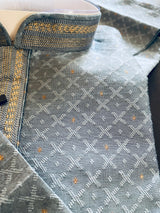 Light Grey Soft Silk Men Kurta Pajama with Self Design material with small Zari Weave butti - Kaash Collection