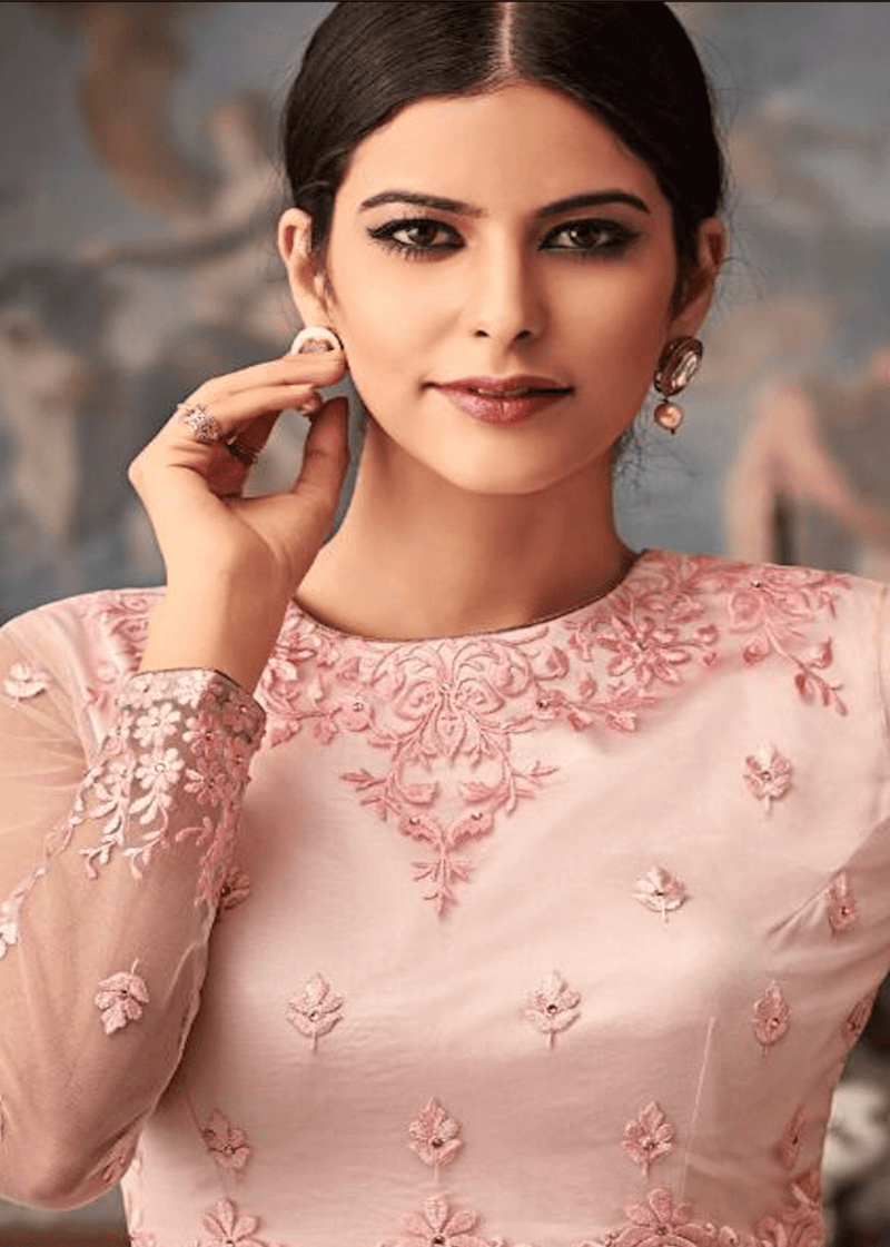 Pink Designer Net Embroidery Anarkali Suit Gown Style - Kaash Collection