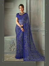 Blue Chiffon Printed Bandhani/Bandhej Saree | Weightless Saree - Kaash Collection
