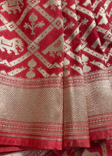 Gorgeous Peach Color Traditional Banarasi Silk handloom Saree with animal and birds Figures | Banarasi Silk Saree | Kaash Collection