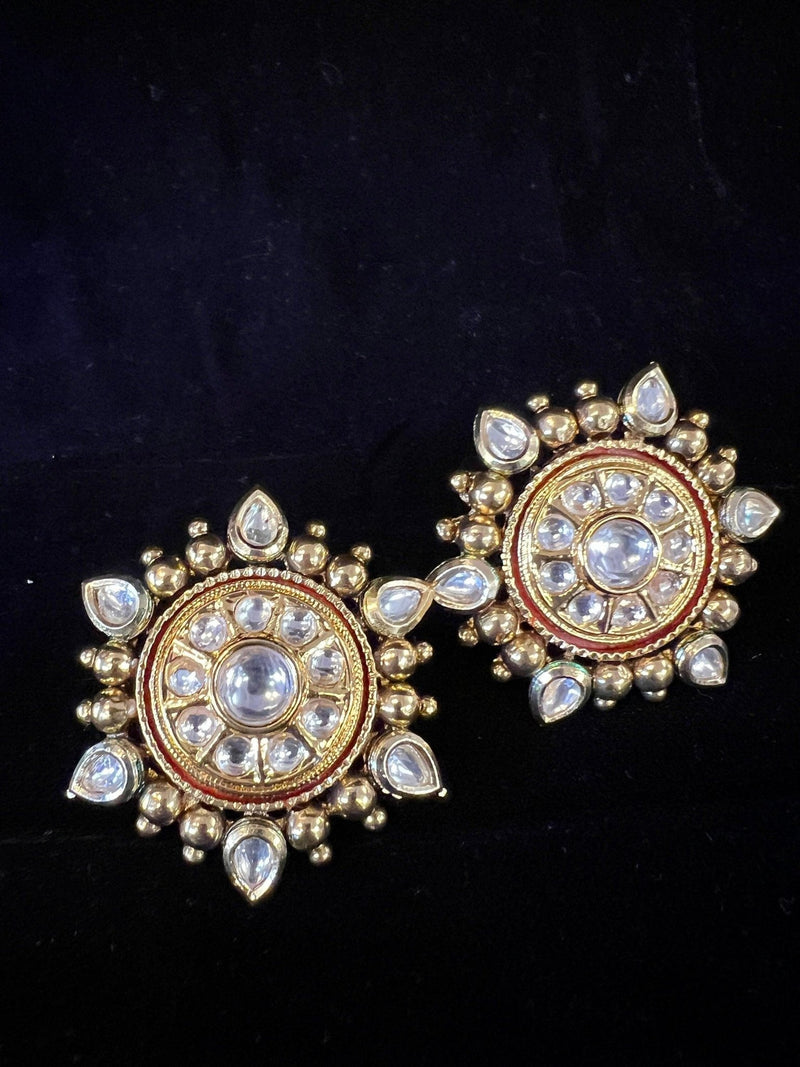 Antique Gold Finish High Quality Studs in Polki Stones - Kaash