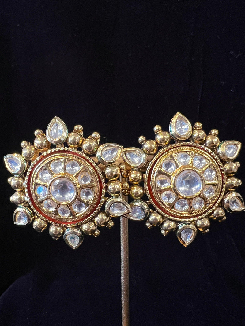 Antique Gold Finish High Quality Studs in Polki Stones | Stud Earring for Women | Indian Jewelry | Polki Earrings | Gift For Her - Kaash