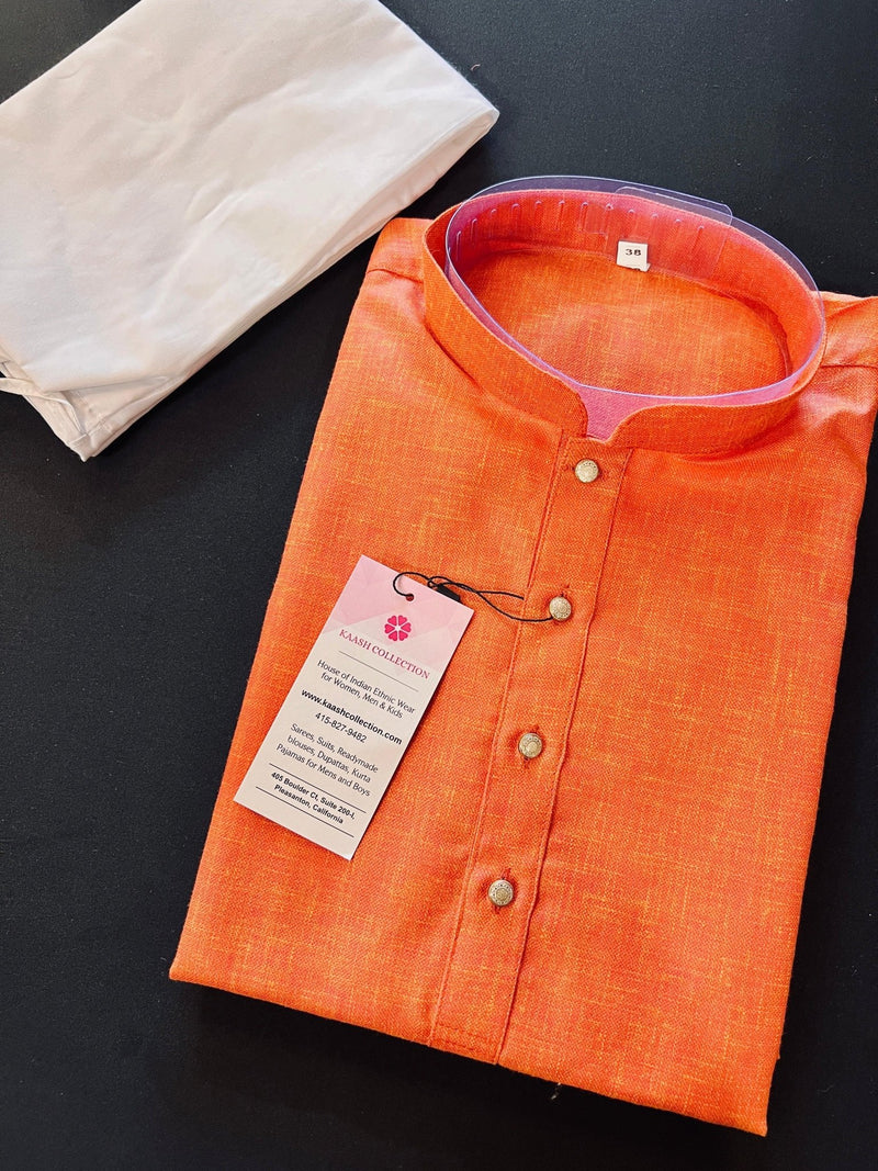 Apricot with Yellow Tint men's kurta pajama in pure cotton with premium cotton with fancy buttons — Kaash Collection