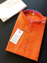 Apricot with Yellow Tint men's kurta pajama in pure cotton with premium cotton with fancy buttons — Kaash Collection