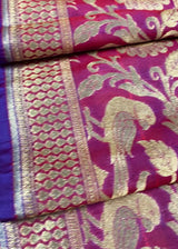 Red with Purple and Blue Color combination Banarasi Silk Shikargah Saree in Zari Weave Work | Shikargah Sarees | Kaash Collection