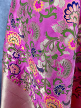 Baby Pink Paithani Semi Banarasi dupatta in banarasi semi soft silk with paithani-style floral with meenakari — Kaash Collection