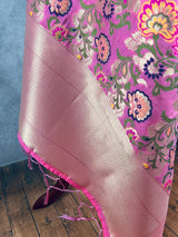 Baby Pink Paithani Semi Banarasi dupatta in banarasi semi soft silk with paithani-style floral with meenakari — Kaash Collection