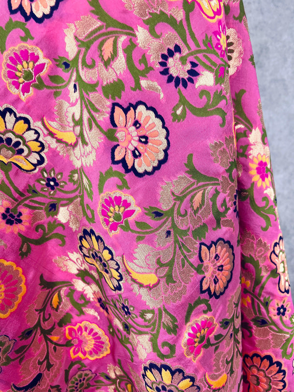Baby Pink Color Paithani Style Floral Semi Banarasi Silk Dupatta | Meenakari Work | Floral Dupatta | Benarasi Dupatta | Gift For Her | Kaash - Kaash