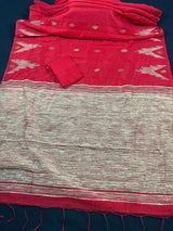 Beautiful Bengal Handloom Red Color Saree with Gicha and Zari Pallu - Kaash