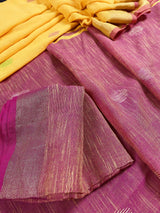 Mustard Yellow & Pink Pure Khaadi saree in pure khaadi handloom with zari borders on pure khaadi — Kaash Collection