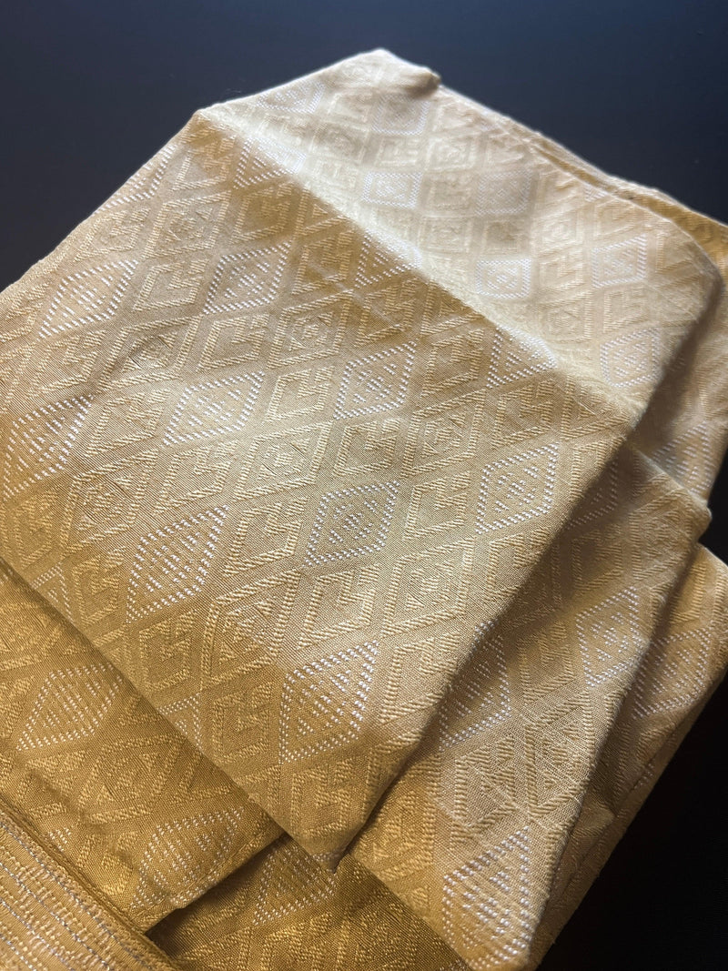 Beige Gold Silk Men Kurta Pajama with Weave Work | Designer Men Kurta Pajama Set | Kurta Pajama Set in USA | Kaash Collection - Kaash