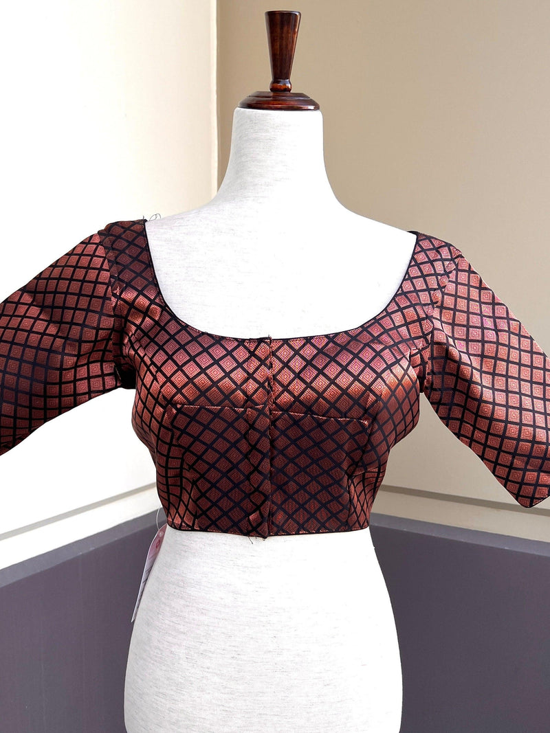 Black and Copper Color Readmade Brocade Blouse Padded Blouse | Size 36 | Readymade Saree Blouses | Black Color Blouse | Copper Zari Blouse - Kaash