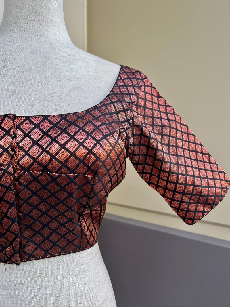 Black and Copper Color Readmade Brocade Blouse Padded Blouse | Size 36 | Readymade Saree Blouses | Black Color Blouse | Copper Zari Blouse - Kaash