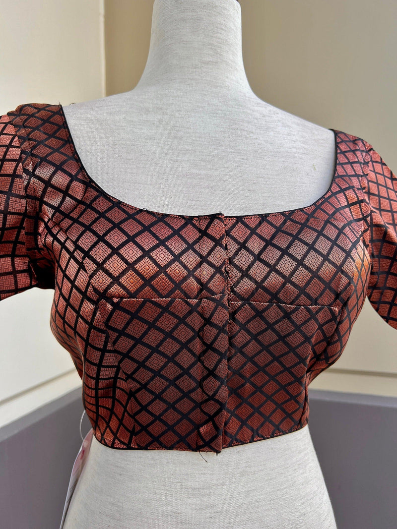 Black and Copper Color Readmade Brocade Blouse Padded Blouse | Size 36 | Readymade Saree Blouses | Black Color Blouse | Copper Zari Blouse - Kaash
