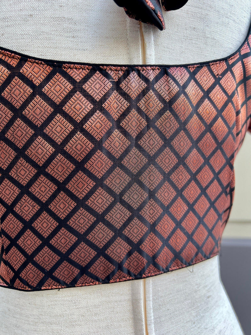 Black and Copper Color Readmade Brocade Blouse Padded Blouse | Size 36 | Readymade Saree Blouses | Black Color Blouse | Copper Zari Blouse - Kaash