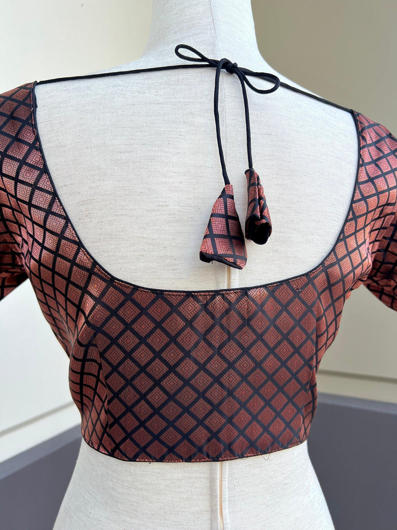 Black and Copper Color Readmade Brocade Blouse Padded Blouse | Size 36 | Readymade Saree Blouses | Black Color Blouse | Copper Zari Blouse - Kaash