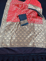 Black and Red Muted Gold Zari Weaved Banarasi Silk Shikargah Saree - Kaash