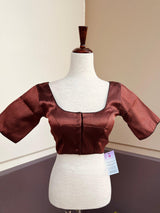 Black base with Copper Readymade Blouse with small Gold Color design in Brocade - Kaash