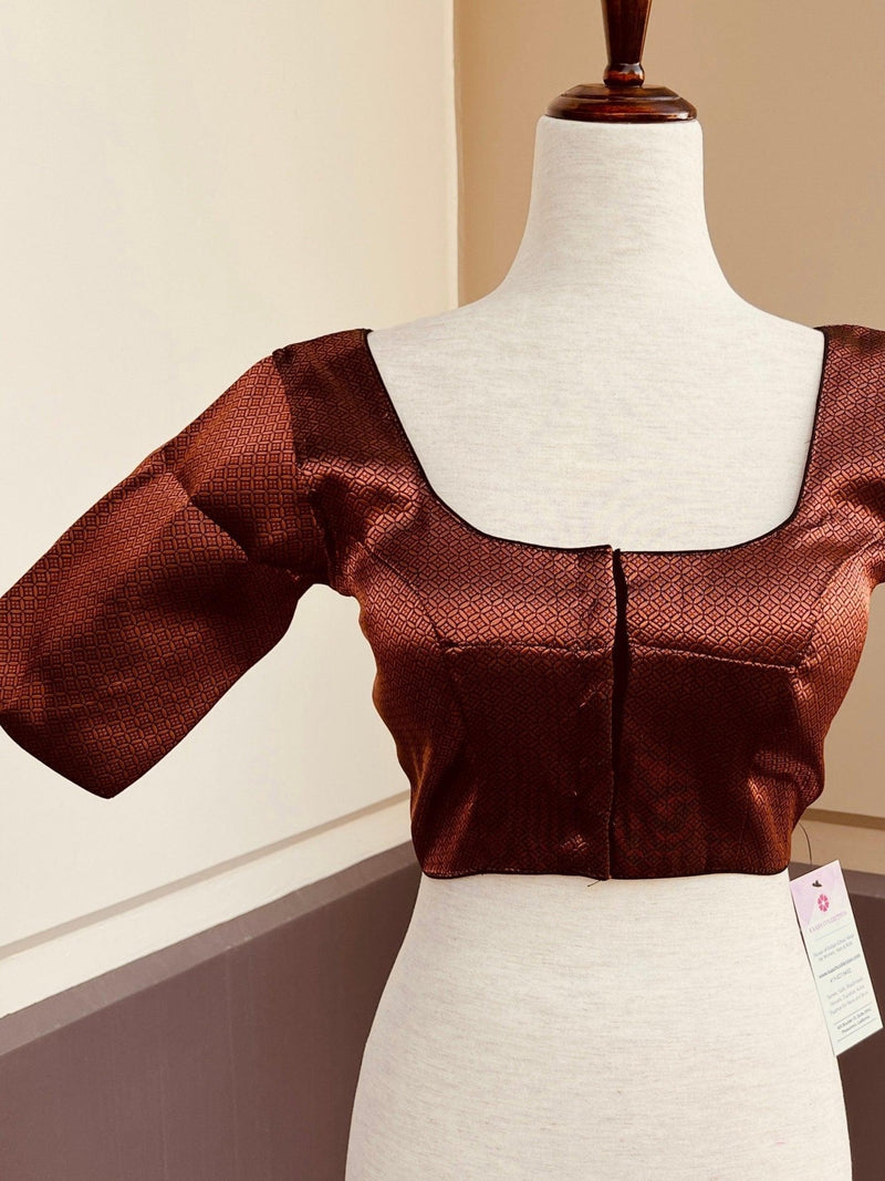 Black base with Copper Readymade Blouse with small Gold Color design in Brocade - Kaash