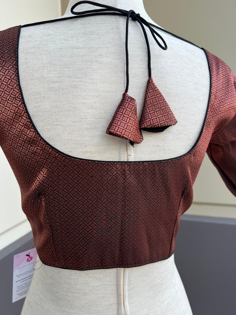 Black base with Copper Readymade Blouse with small Gold Color design in Brocade | Readymade Blouses | Stitched Blouse | ReadytoWear Blouses - Kaash