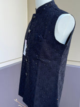 Black men's Nehru/Modi jacket in cotton silk with embroidery & sequin work — Kaash Collection