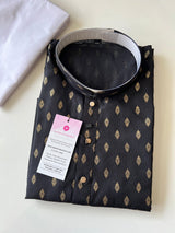 Black men's kurta pajama in pure cotton with small gold buttis on cotton — Kaash Collection