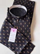 Black men's kurta pajama in pure cotton with small gold buttis on cotton — Kaash Collection