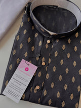 Black men's kurta pajama in pure cotton with small gold buttis on cotton — Kaash Collection