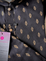 Black men's kurta pajama in pure cotton with small gold buttis on cotton — Kaash Collection