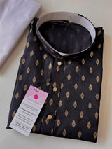 Black men's kurta pajama in pure cotton with small gold buttis on cotton — Kaash Collection