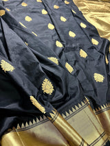 Black Color Saree with Muted Gold Zari Weave - Kaash