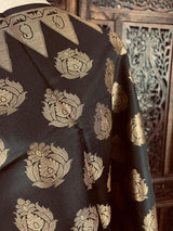 Black Banarasi Soft Silk Designer dupatta in banarasi silk (non-pure) with designer with muted gold zari — Kaash Collection