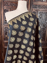 Black Banarasi Soft Silk Designer dupatta in banarasi silk (non-pure) with designer with muted gold zari — Kaash Collection