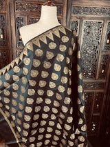 Black Banarasi Soft Silk Designer dupatta in banarasi silk (non-pure) with designer with muted gold zari — Kaash Collection