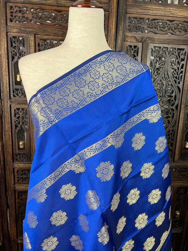 Blue Banarasi Soft Silk Designer Dupatta with Muted Gold Weaving - Kaash