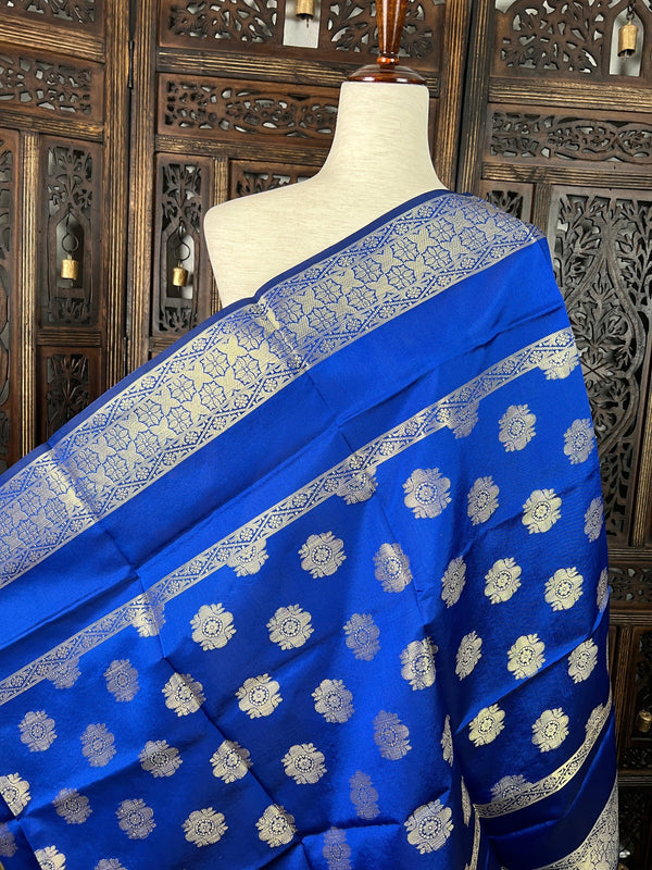 Blue Banarasi Soft Silk Designer Dupatta with Muted Gold Weaving - Kaash