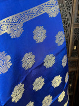 Blue Banarasi Soft Silk Designer Dupatta with Muted Gold Weaving - Kaash