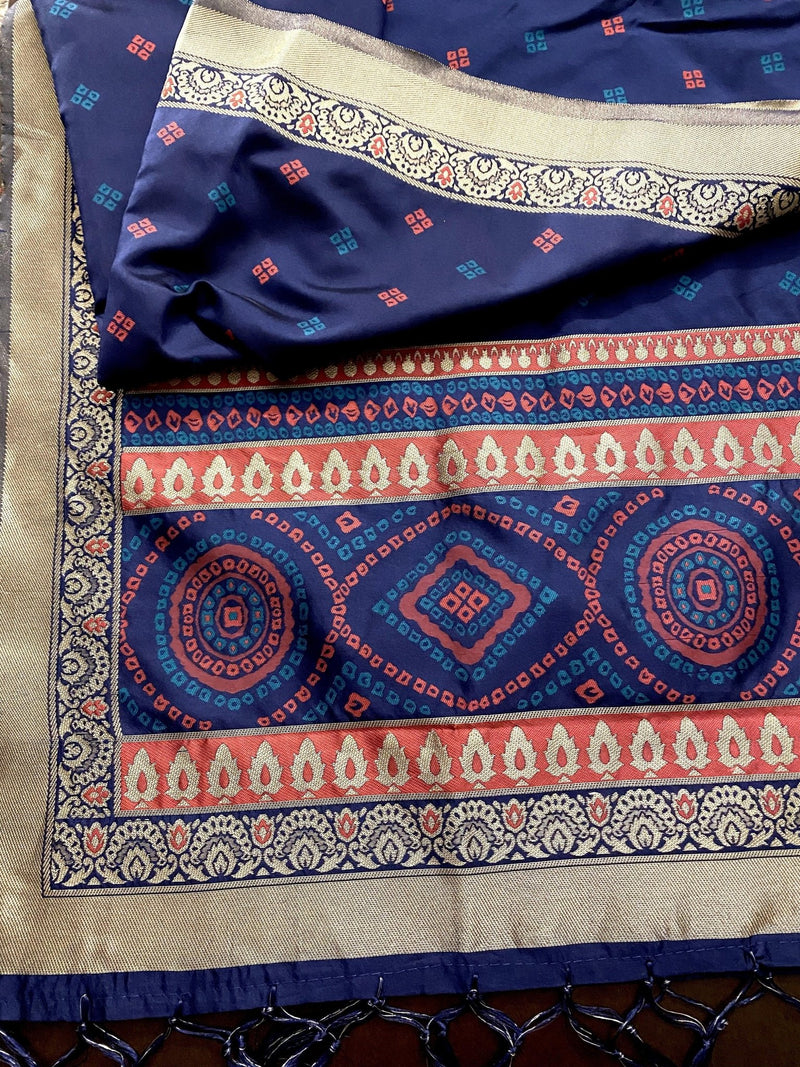 Blue Bandhani Bandhej Silk dupatta in silk with bandhani print with zari weaving — Kaash Collection