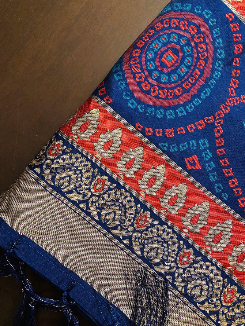 Blue Bandhani Bandhej Zari Weaved Dupatta - Kaash