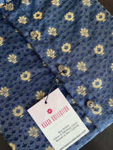 Blue Cotton Silk Kurta Pajama Set with Printed Design Pattern - Kaash
