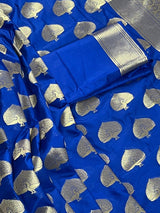 Blue Semi Banarasi Silk Saree Dancing Peacock Motifs with Grand Border - Kaash