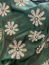 Bottle Green Bangalori Silk Saree with Hand Kantha Stitch - Kaash