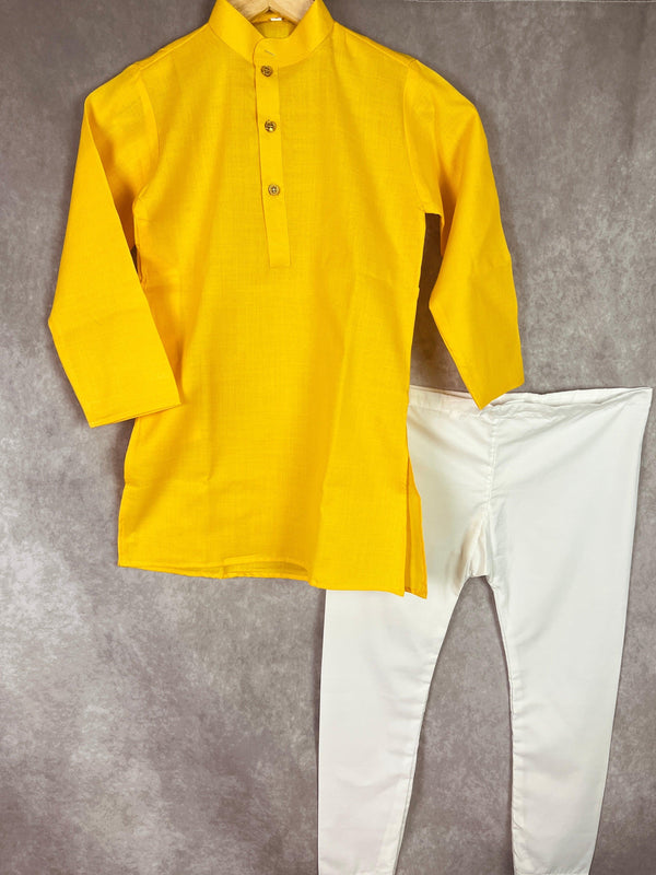Boys Kurta Pajama Set in Cotton with cotton white Pajama | Kids Wear | Boys Ethnic Wear | Boys Kurta | Cotton Kurtas for Boys - Kaash