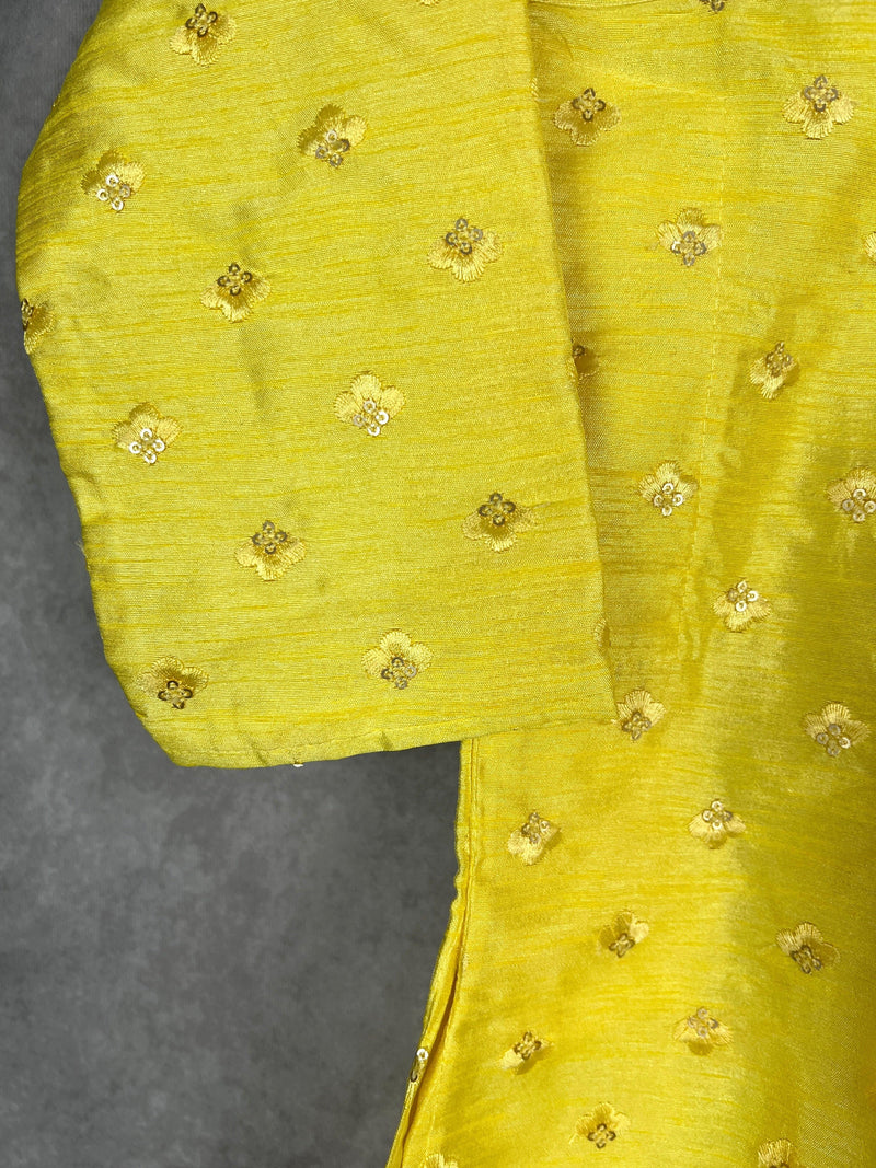 Boys Raw Silk Lime Color Kurta Pajama Set with Embroidery and Sequence Work | Kids Festive Wear | Kids Wear | Boys Ethnic Wear | Kids Wear - Kaash